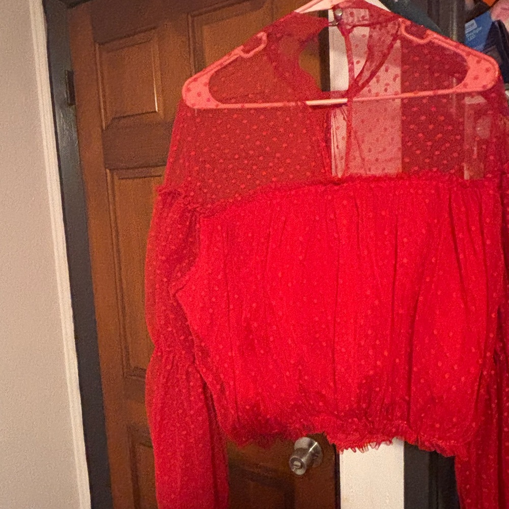 Elegant Red Sheer Women's Top